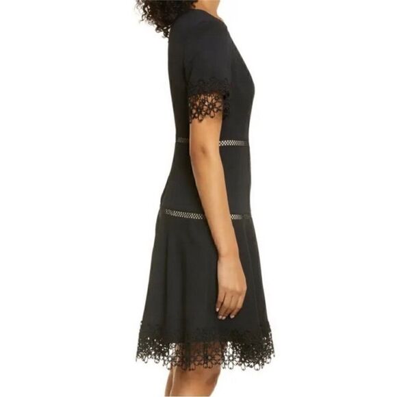 Shani Black Embroidered Lace Fit and Flare Crepe Cocktail Dress| Size 6 - Picture 3 of 10